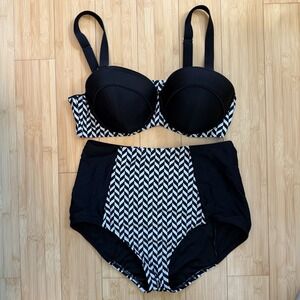 Swimsuits For All Sexy Swim Bikini Retro Pin Up High Waist Black White